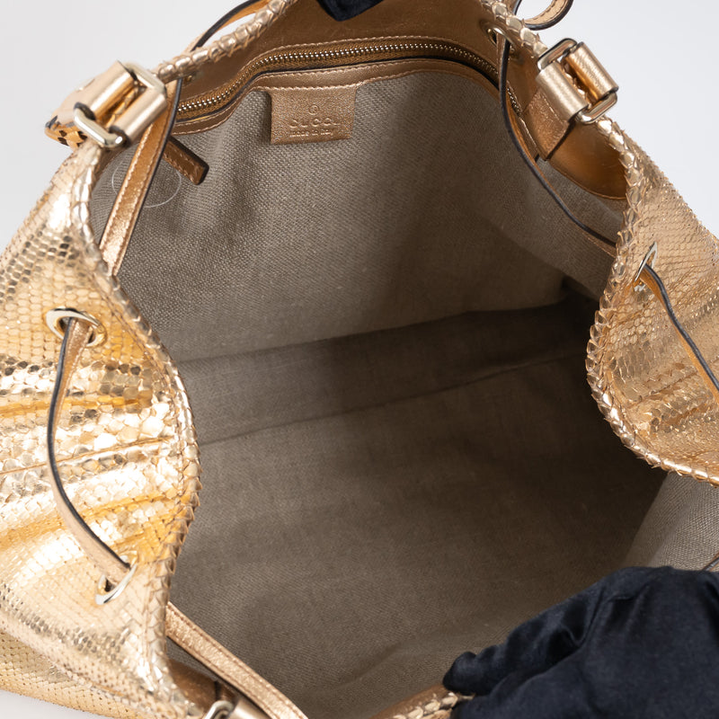 Gucci Metallic Gold Python Leather Hobo Bag