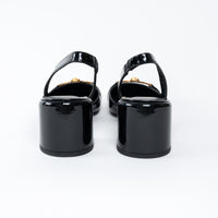 Versace Black Patent Block Slingback Heels Size 39