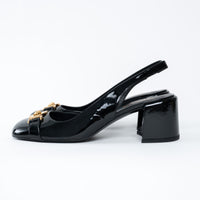 Versace Black Patent Block Slingback Heels Size 39