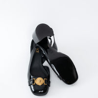 Versace Black Patent Block Slingback Heels Size 39