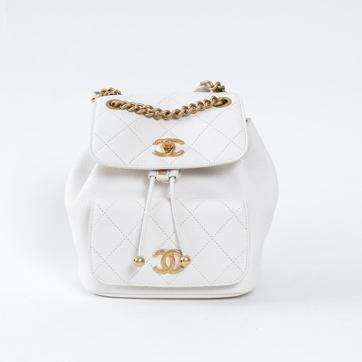 Pre-Loved Chanel ™ White Pebbled Leather Duma Backpack
