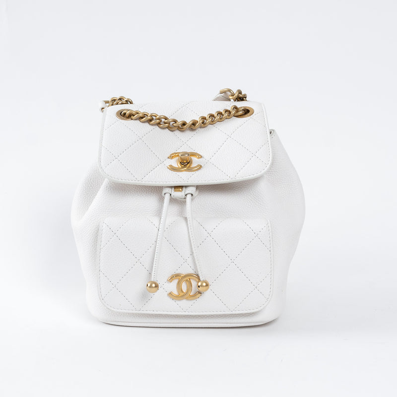 Pre-Loved Chanel ™ White Pebbled Leather Duma Backpack