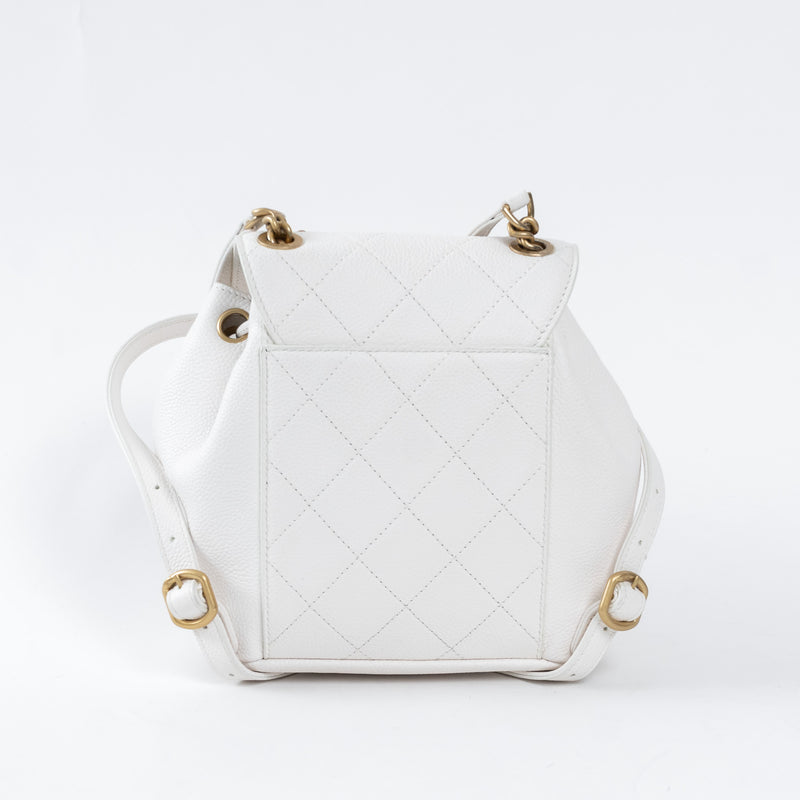 Pre-Loved Chanel ™ White Pebbled Leather Duma Backpack