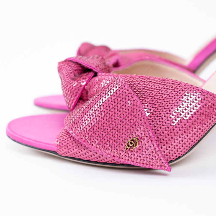 Gucci Pink Satin Sequin Embellished Agata Bow Sandals Size 40