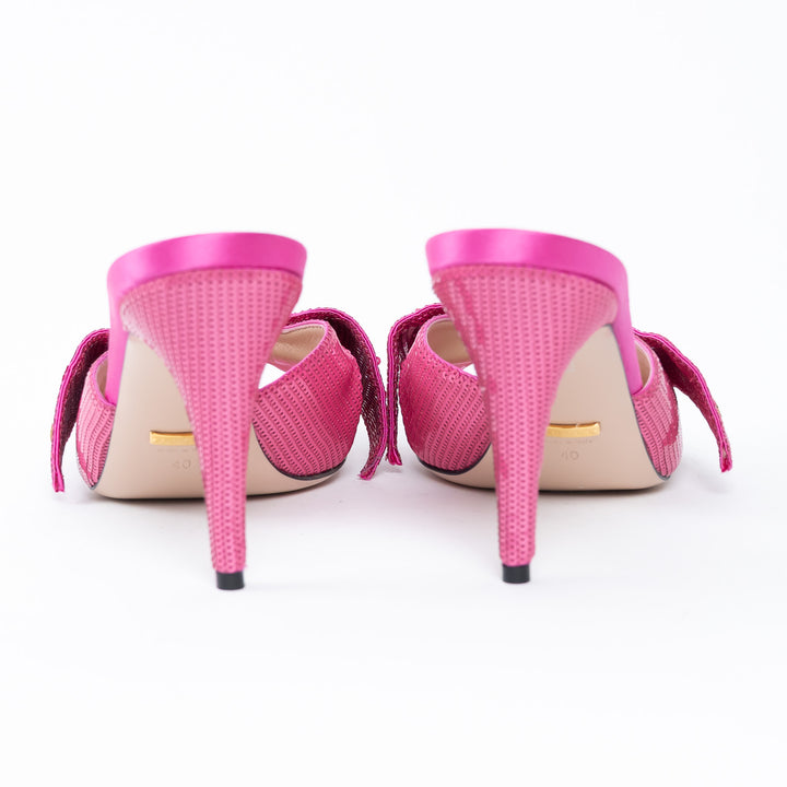 Gucci Pink Satin Sequin Embellished Agata Bow Sandals Size 40