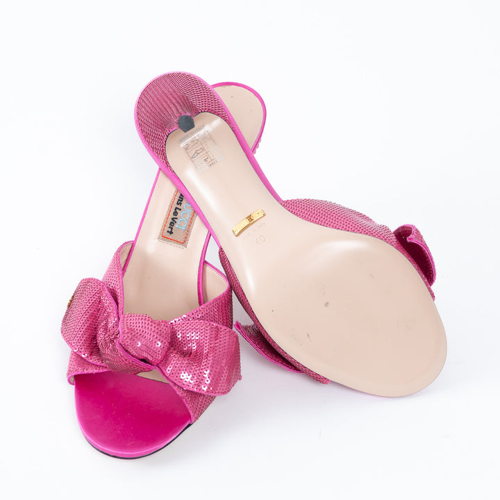 Gucci Pink Satin Sequin Embellished Agata Bow Sandals Size 40