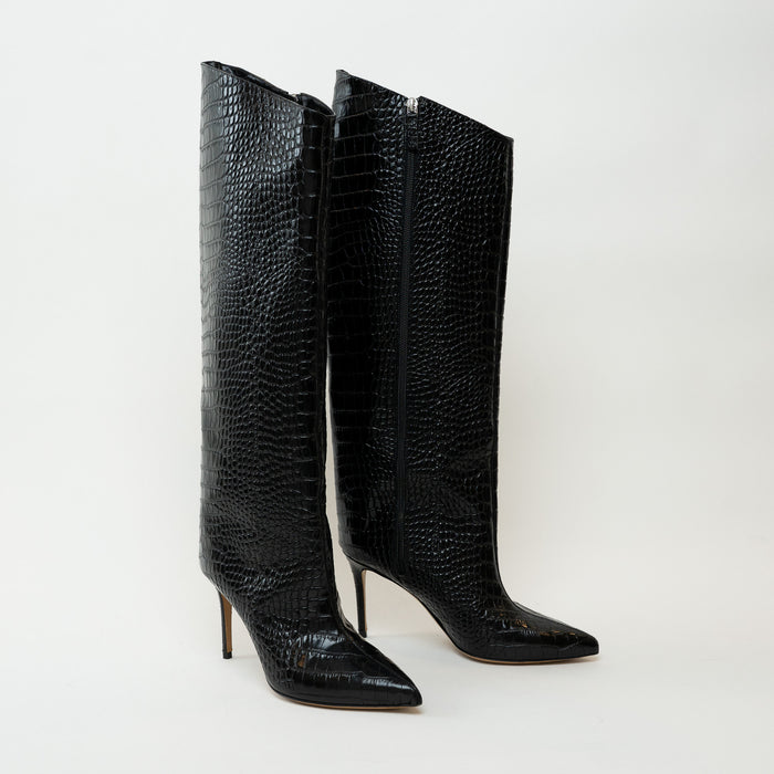Alexandre Vauthier Black Grained Leather Knee High Boots Size 38