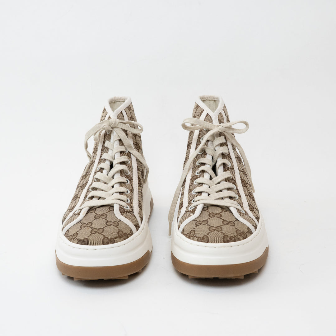 Mens Gucci GG Supreme Canvas Platform High Top Sneakers Size 44