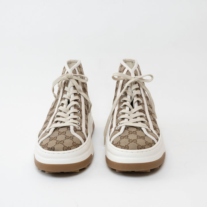 Mens Gucci GG Supreme Canvas Platform High Top Sneakers Size 44