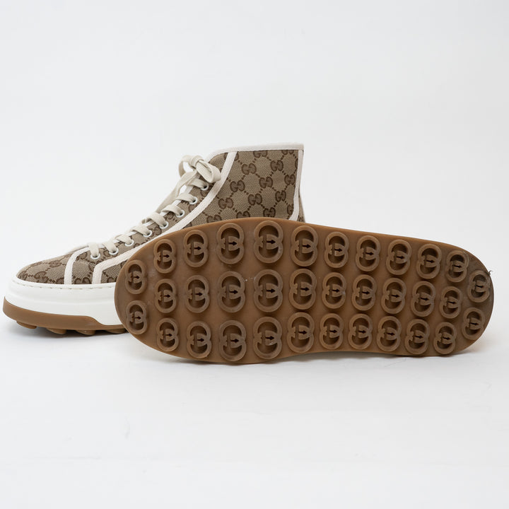 Mens Gucci GG Supreme Canvas Platform High Top Sneakers Size 44
