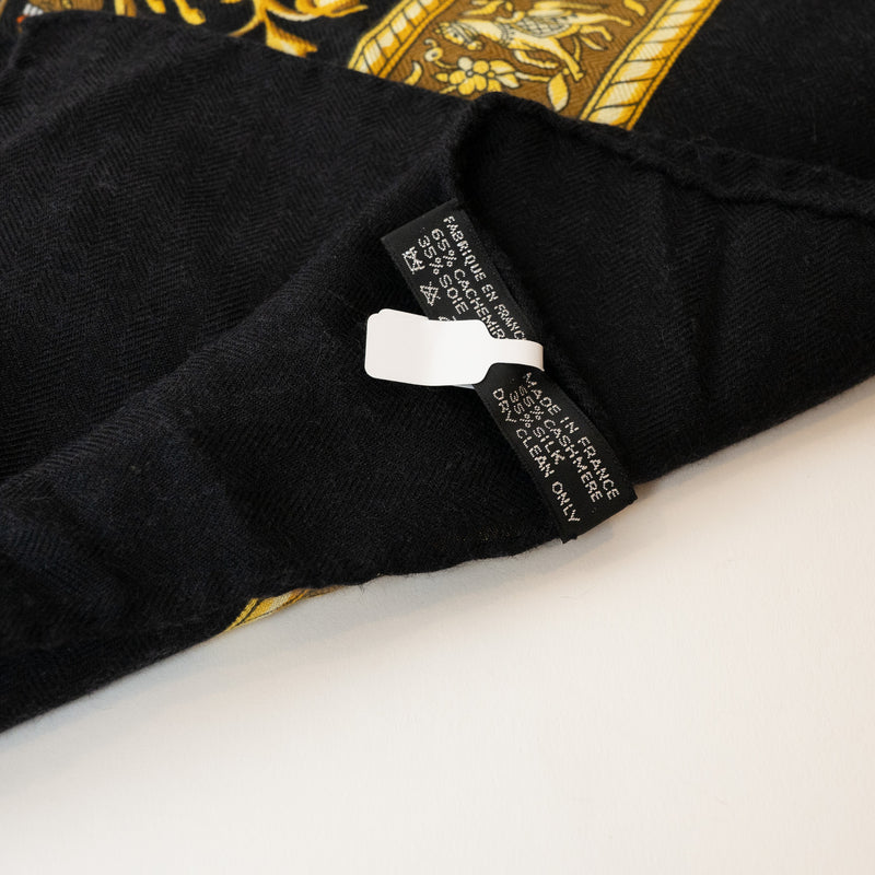 Hermes Black and Gold Silk Chasse En Inde Scarf 90