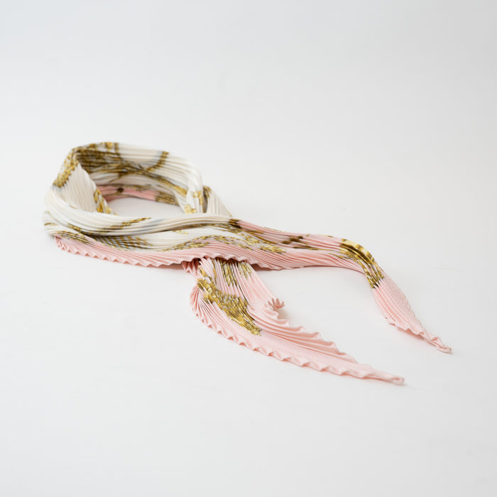 Hermes White and Pink Silk Pleated Cavaliers Scarf 90