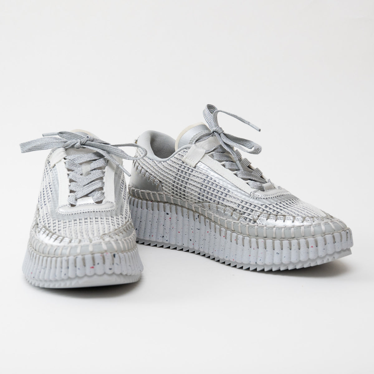 Chloe Silver Nama Recycled Mesh Sneakers Size 38