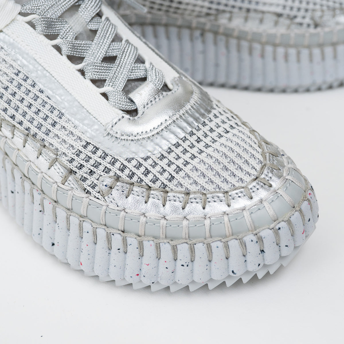 Chloe Silver Nama Recycled Mesh Sneakers Size 38