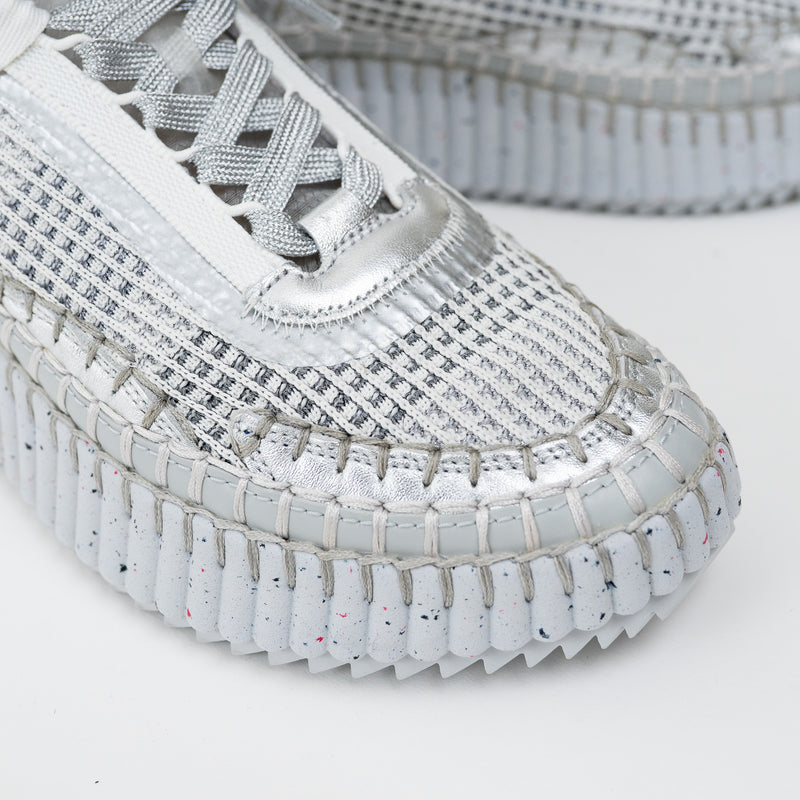 Chloe Silver Nama Recycled Mesh Sneakers Size 38