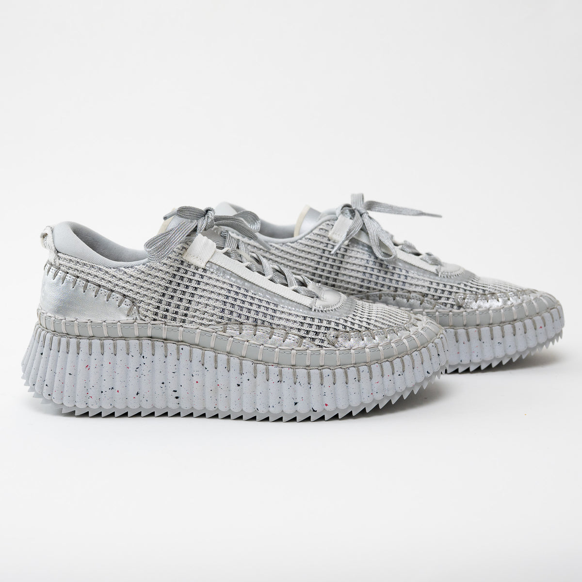 Chloe Silver Nama Recycled Mesh Sneakers Size 38