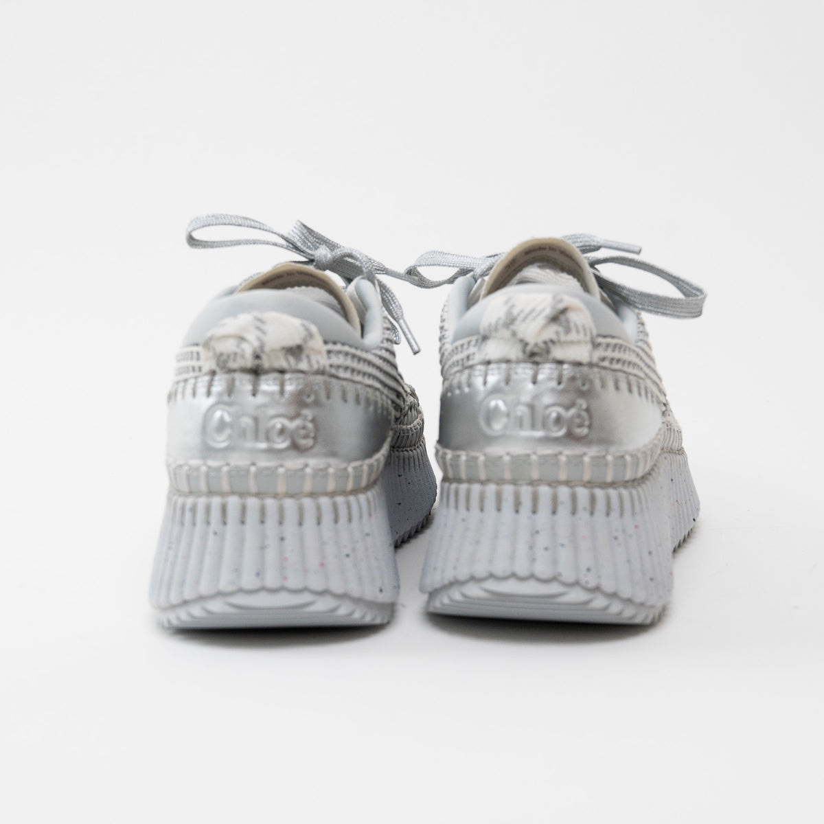Chloe Silver Nama Recycled Mesh Sneakers Size 38