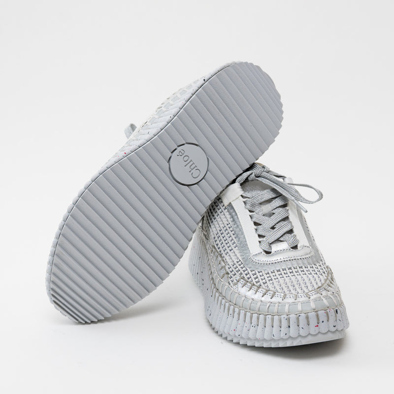 Chloe Silver Nama Recycled Mesh Sneakers Size 38
