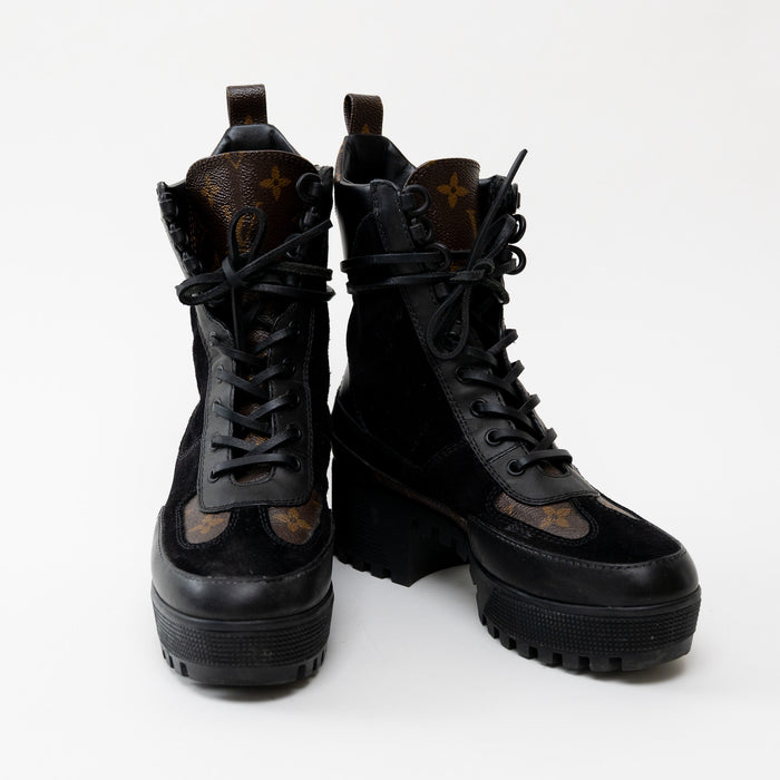 Louis Vuitton Laureate Platform Desert Boot in Monogram Canvas Black Suede