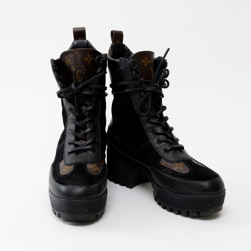 Louis Vuitton Laureate Platform Desert Boot in Monogram Canvas Black Suede
