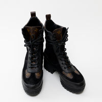 Louis Vuitton Laureate Platform Desert Boot in Monogram Canvas Black Suede