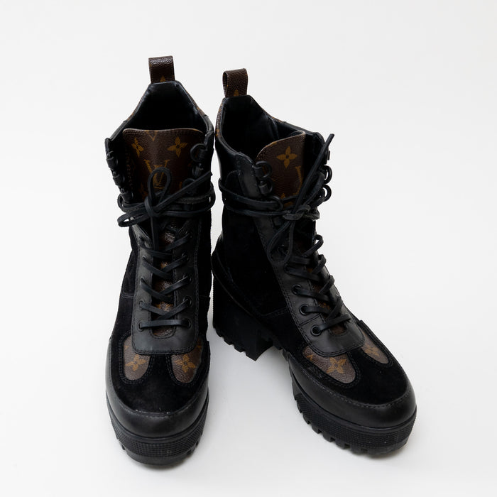 Louis Vuitton Laureate Platform Desert Boot in Monogram Canvas Black Suede