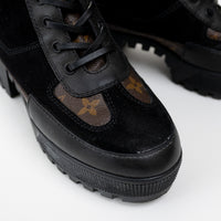 Louis Vuitton Monogram Canvas Black Suede Laureate Platform Desert Boot 36.5