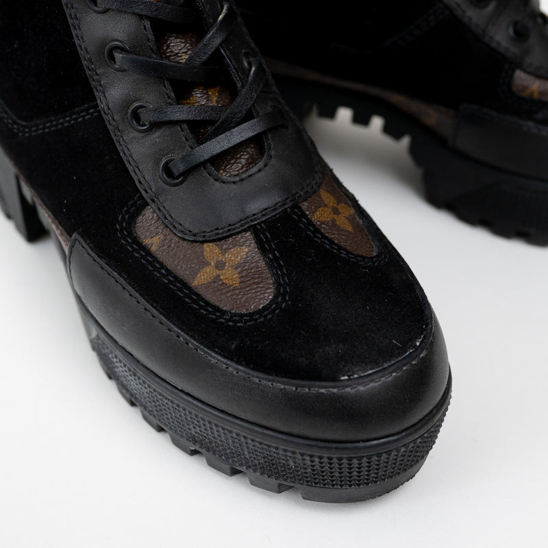 Louis Vuitton Monogram Canvas Black Suede Laureate Platform Desert Boot 36.5