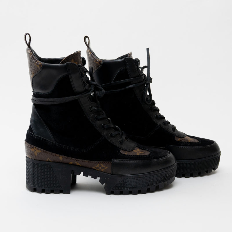 Louis Vuitton Monogram Canvas Black Suede Laureate Platform Desert Boot 36.5