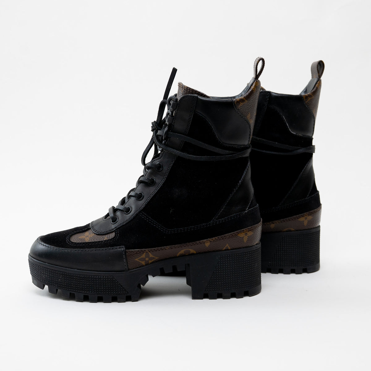 Louis Vuitton Monogram Canvas Black Suede Laureate Platform Desert Boot 36.5