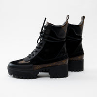 Louis Vuitton Monogram Canvas Black Suede Laureate Platform Desert Boot 36.5