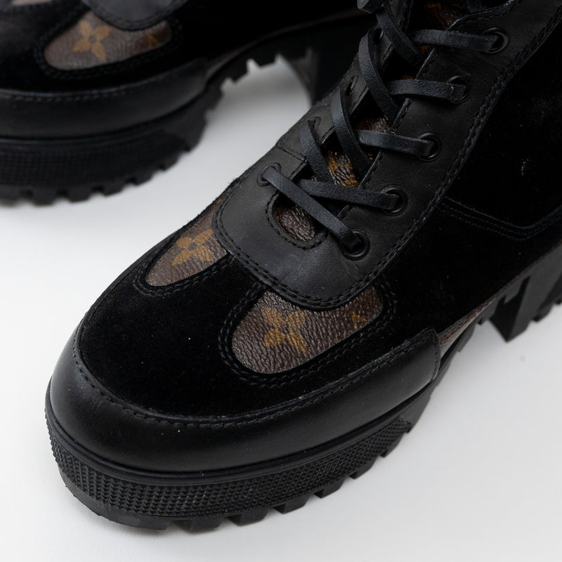 Louis Vuitton Monogram Canvas Black Suede Laureate Platform Desert Boot 36.5