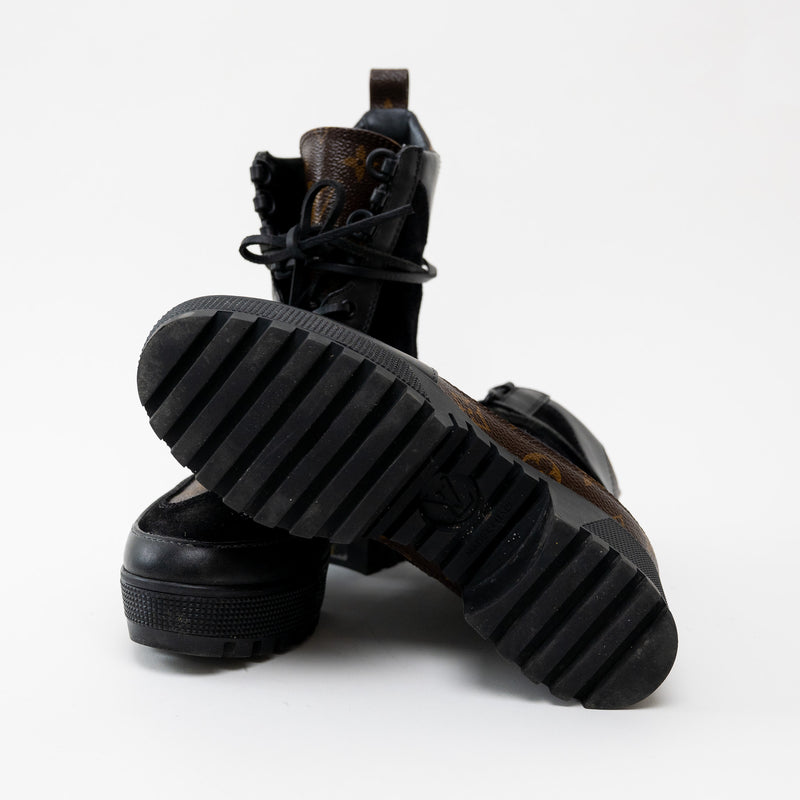 Louis Vuitton Monogram Canvas Black Suede Laureate Platform Desert Boot 36.5