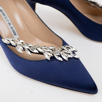 Manolo Blahnik Blue Suede Heels with Crystal Embellishments Size 38