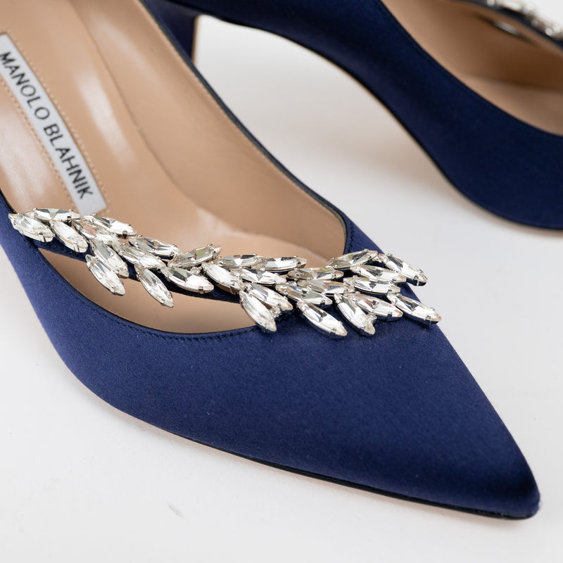 Manolo Blahnik Blue Suede Heels with Crystal Embellishments Size 38