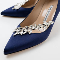Manolo Blahnik Blue Suede Heels with Crystal Embellishments Size 38