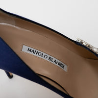 Manolo Blahnik Blue Suede Heels with Crystal Embellishments Size 38