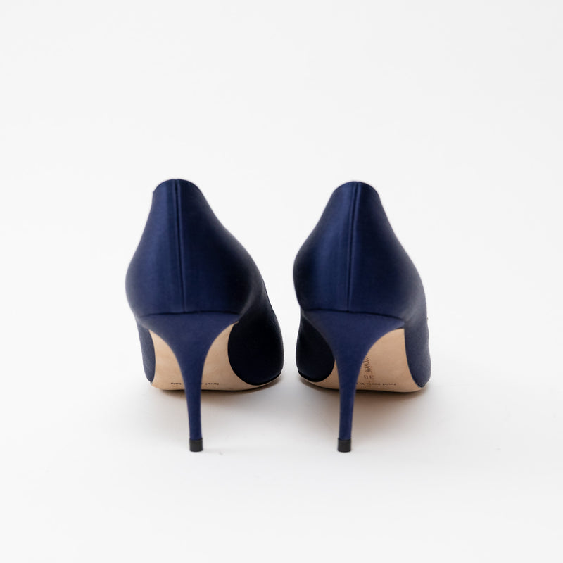 Manolo Blahnik Blue Suede Heels with Crystal Embellishments Size 38