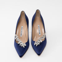 Manolo Blahnik Blue Suede Heels with Crystal Embellishments Size 38