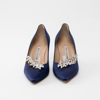 Manolo Blahnik Blue Suede Heels with Crystal Embellishments Size 38