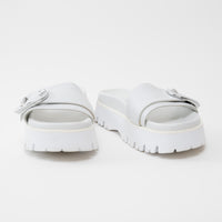 Jimmy Choo White Nappa Leather Slides with White and Silver Buckle Size 38.5