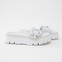 Jimmy Choo White Nappa Leather Slides with White and Silver Buckle Size 38.5