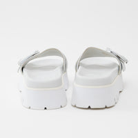 Jimmy Choo White Nappa Leather Slides with White and Silver Buckle Size 38.5