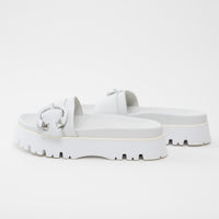 Jimmy Choo White Nappa Leather Slides with White and Silver Buckle Size 38.5