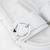 Jimmy Choo White Nappa Leather Slides with White and Silver Buckle Size 38.5