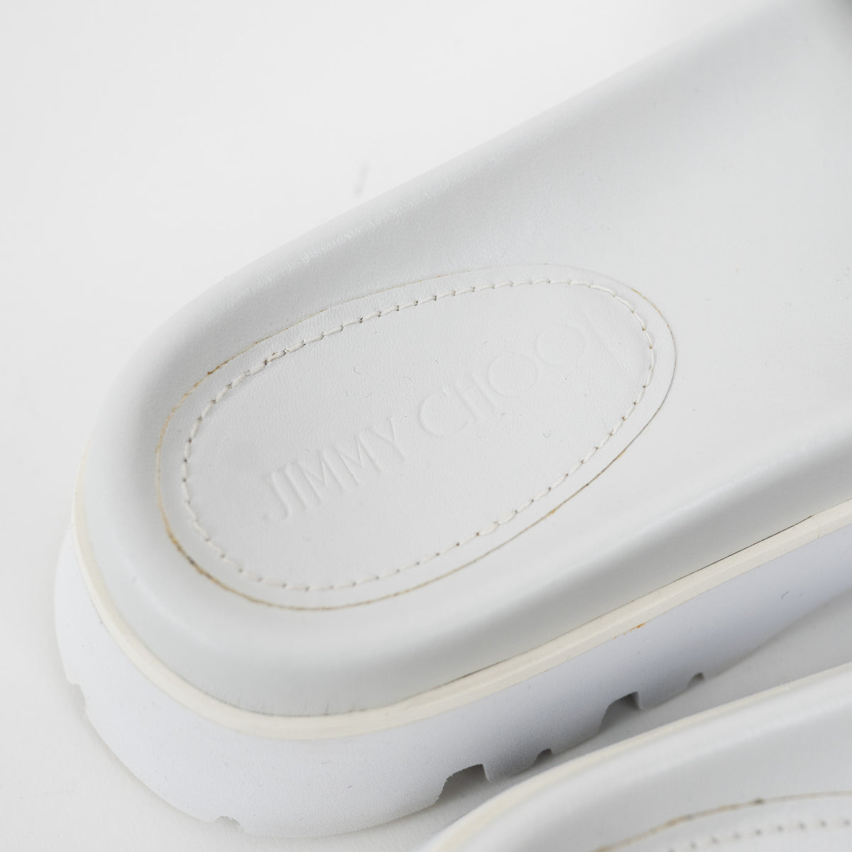 Jimmy Choo White Nappa Leather Slides with White and Silver Buckle Size 38.5
