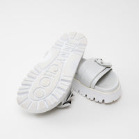 Jimmy Choo White Nappa Leather Slides with White and Silver Buckle Size 38.5