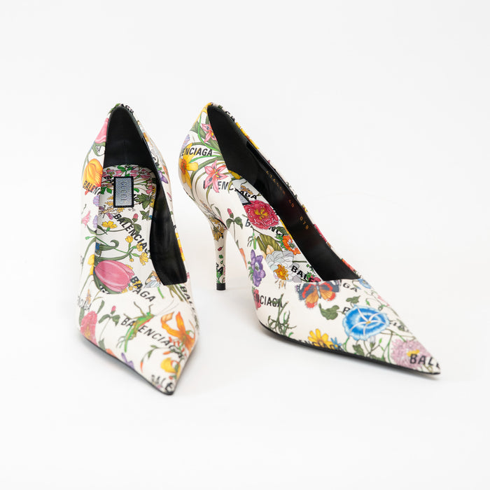 Gucci White Leather Floral Heels Size 40
