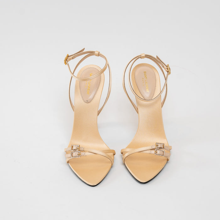 Saint Laurent Cream Satin Sandals Size 39.5