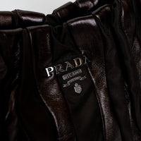 Prada Brown Tessuto Nylon and Metallic Brown Grained Leather Hobo Bag